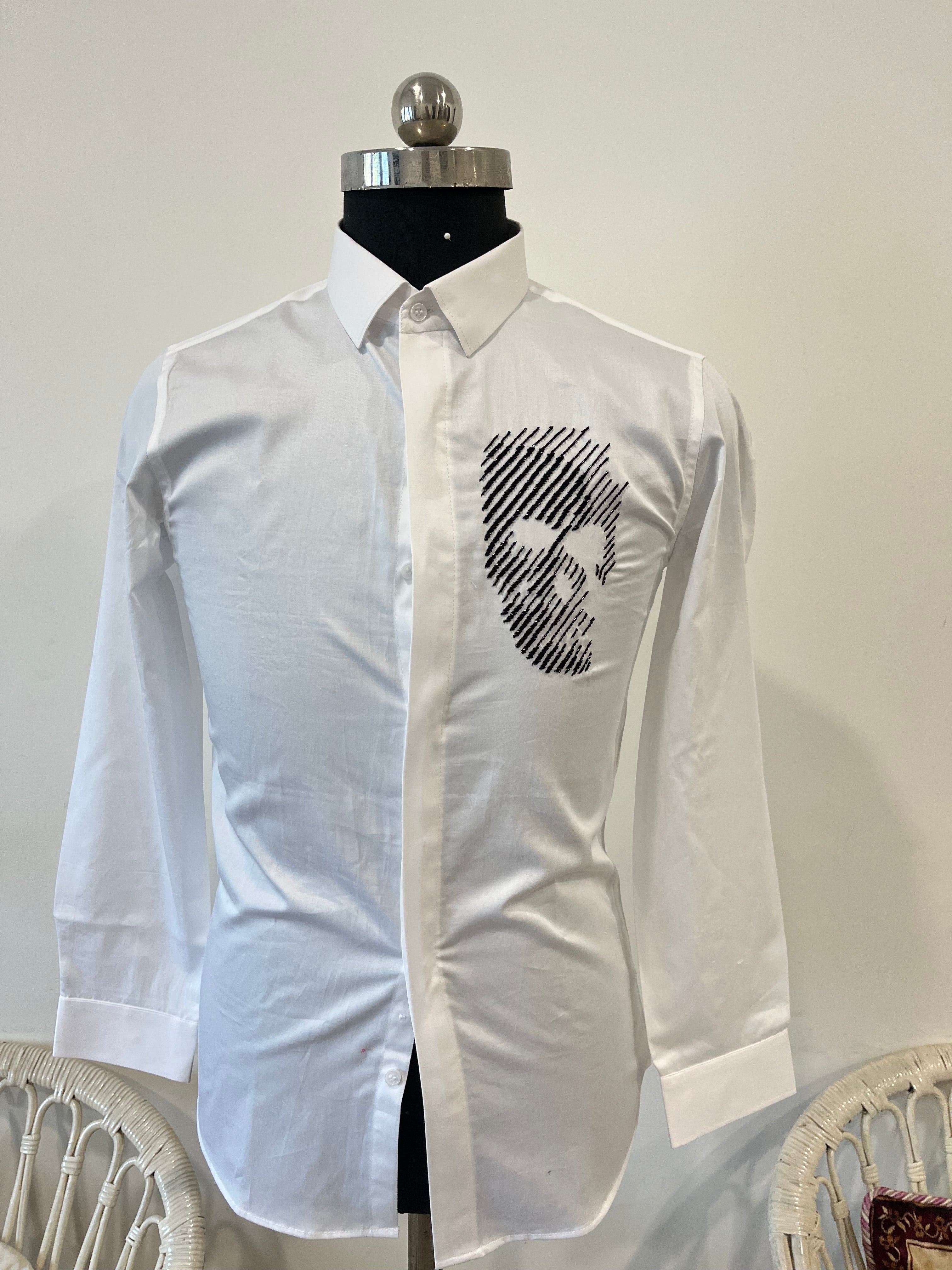 Motif Embroidered White Shirt