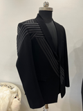Stylised suit with satin strips detailing